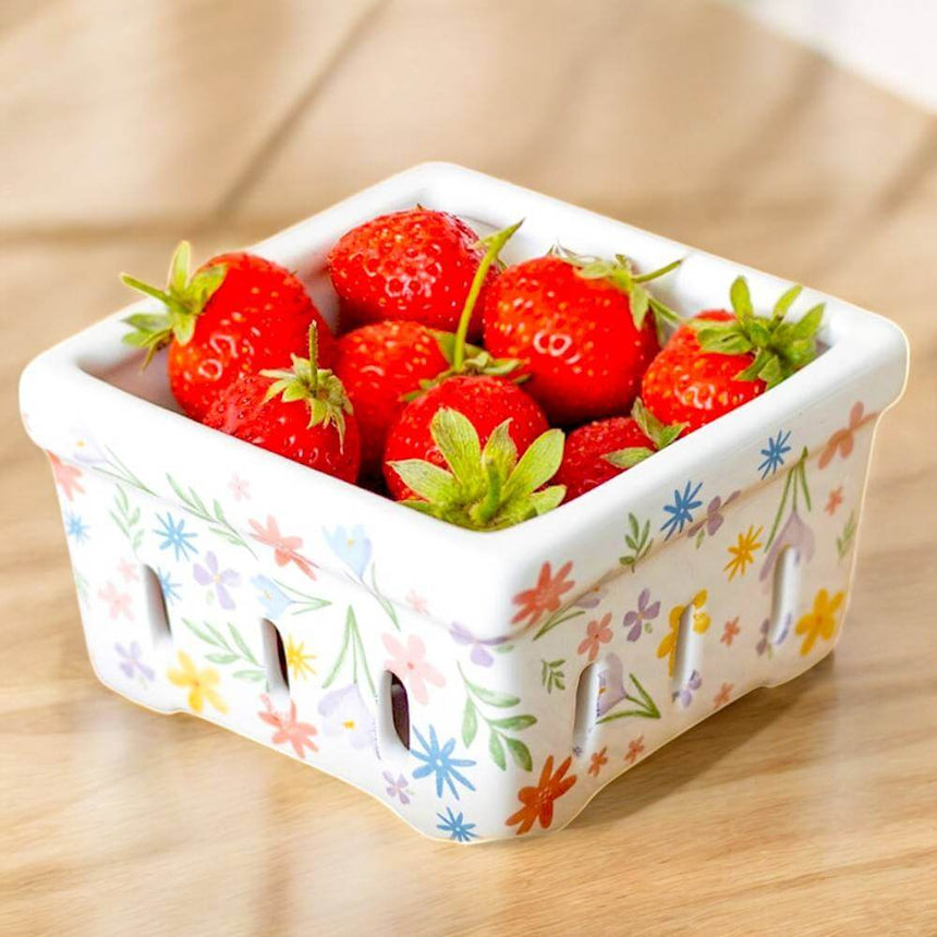 The Fashion Gift Shop: Spring Floral Print Ceramic Berry Serving Basket and Small Snack Bowl by Jones Home & Gifts, Serving Dishes