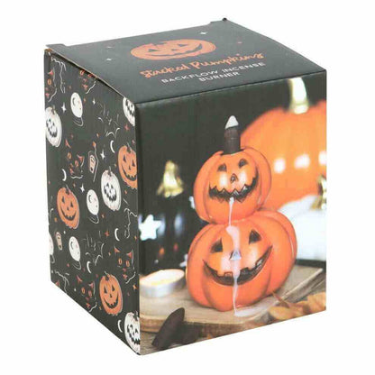 Halloween incense burner box featuring stacked jack-o-lantern backflow design
