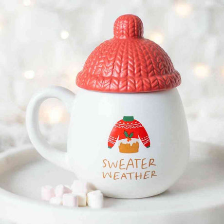The Fashion Gift Shop: Feastive Mug with Cosy Hat, Sweater Weather Hot Cocoa Mugs by Jones Home & Gifts, Mugs and Cups