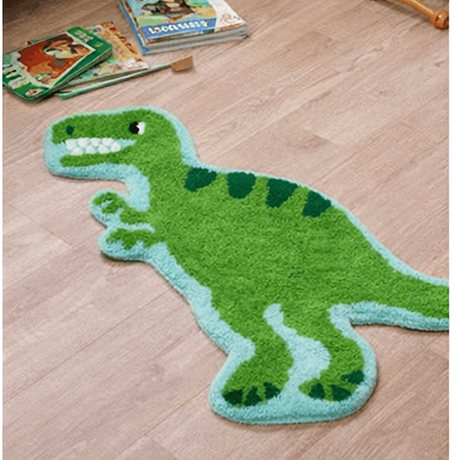 The Fashion Gift Shop: Kids T - Rex Dinosaur Bedroom Rug – Green Cotton Floor Mat (74 × 60cm) by Sass and Belle, Rugs & Doormats