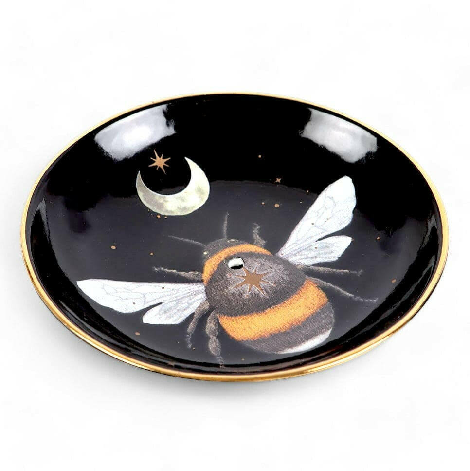 The Dark Forest Bee Ceramic Incense Plate Holder Black by Spirit of equinox