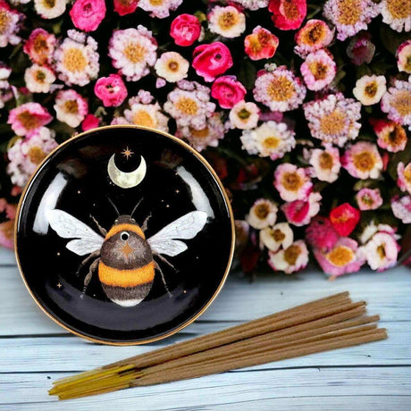 The Fashion Gift Shop: The Dark Forest Bee Ceramic Incense Plate Holder Black by Spirit of equinox, Incense Holders