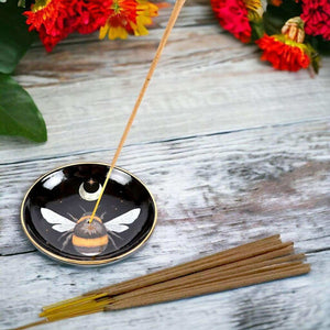 The Fashion Gift Shop: The Dark Forest Bee Ceramic Incense Plate Holder Black by Spirit of equinox, Incense Holders