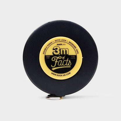 Auto-lock tape measure 3m fun-facts reel, black housing with yellow center