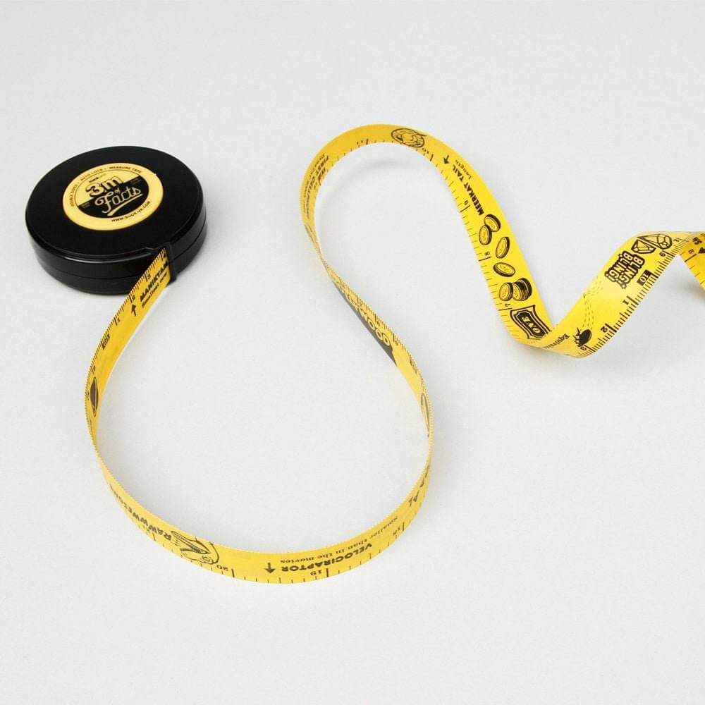 Retractable yellow tape measure loop with marked numbers and black measuring case