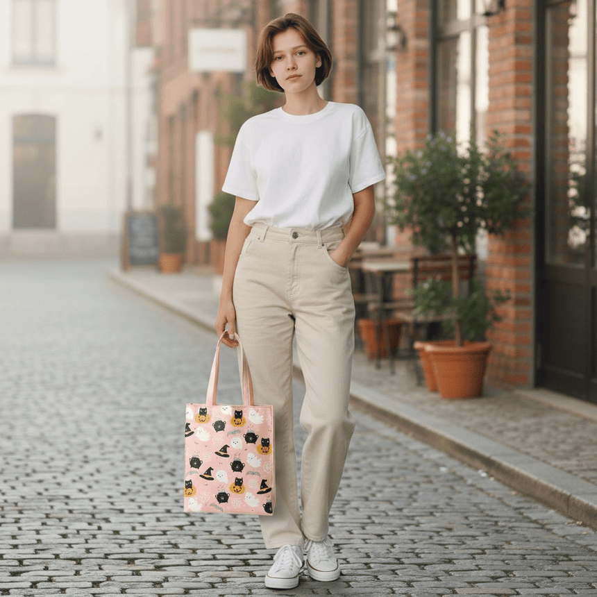 The Fashion Gift Shop: Adorable Halloween Ghost and Pumpkin Print Poly - Cotton Tote Bag. by Spirit of equinox, Lunch Boxes & Totes