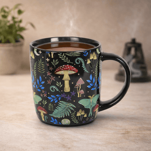 The Fashion Gift Shop: Dark Forest Print Mystical Mushroom Mug for Enchanted Mornings by Spirit of equinox, Mugs and Cups