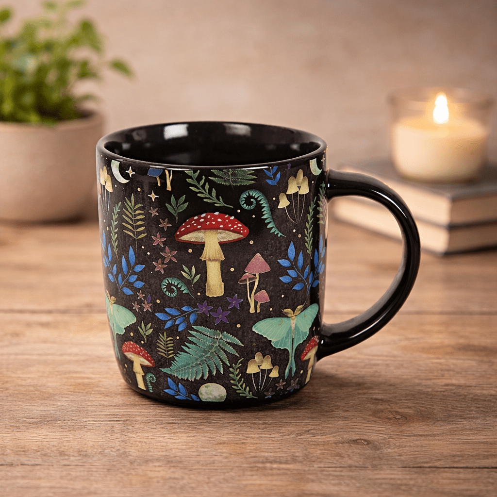 The Fashion Gift Shop: Dark Forest Print Mystical Mushroom Mug for Enchanted Mornings by Spirit of equinox, Mugs and Cups
