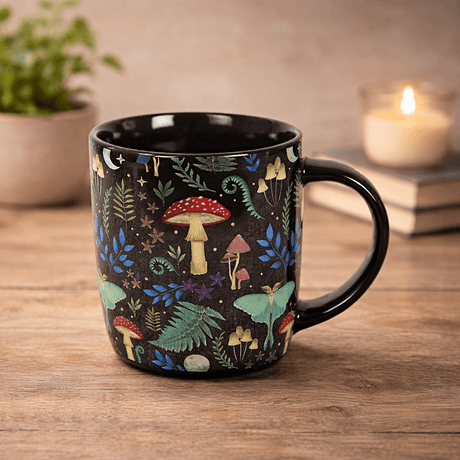 The Fashion Gift Shop: Dark Forest Print Mystical Mushroom Mug for Enchanted Mornings by Spirit of equinox, Mugs and Cups