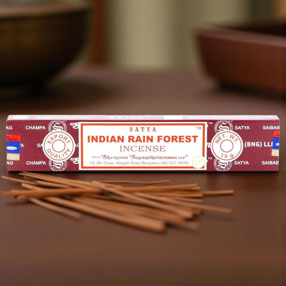 Satya Indian Rain Forest incense sticks box with wooden incense sticks