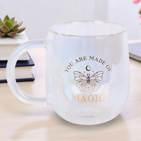 The Fashion Gift Shop: Iridescent Double - Walled Glass Round Mug, You Are Made Of Magic by The Fashion Gift Shop ,