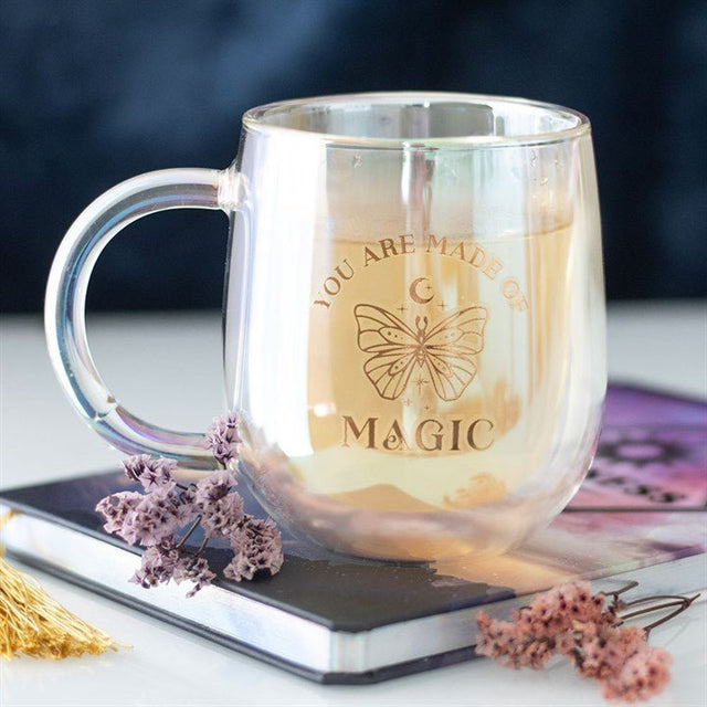 The Fashion Gift Shop: Iridescent Double - Walled Glass Round Mug, You Are Made Of Magic by The Fashion Gift Shop ,
