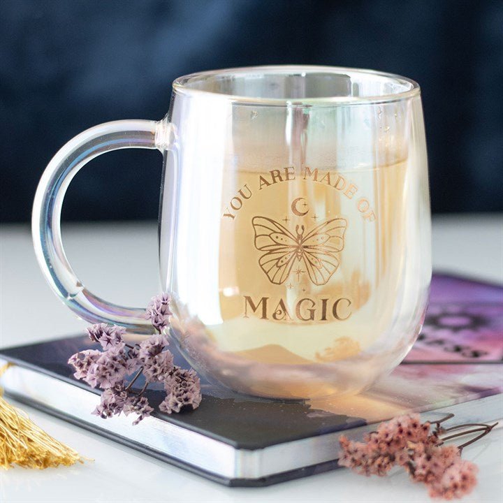 The Fashion Gift Shop: Iridescent Double - Walled Glass Round Mug, You Are Made Of Magic by The Fashion Gift Shop ,