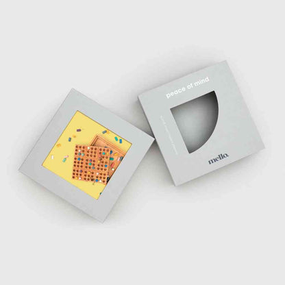 Peace of Mind and mello game cards with illustrated wooden sudoku board