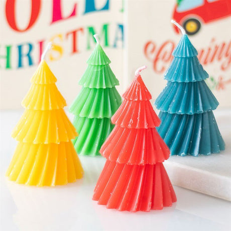 Set of 4 Colourful Unscented Christmas Tree Candles – Festive Table & Mantel Decor by Jones Home & Gifts