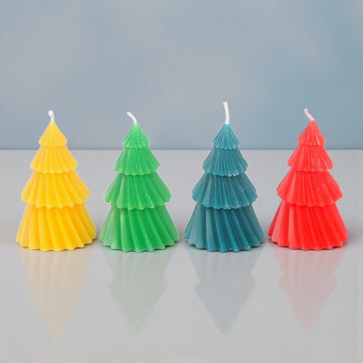 Set of 4 Colourful Unscented Christmas Tree Candles – Festive Table & Mantel Decor by Jones Home & Gifts