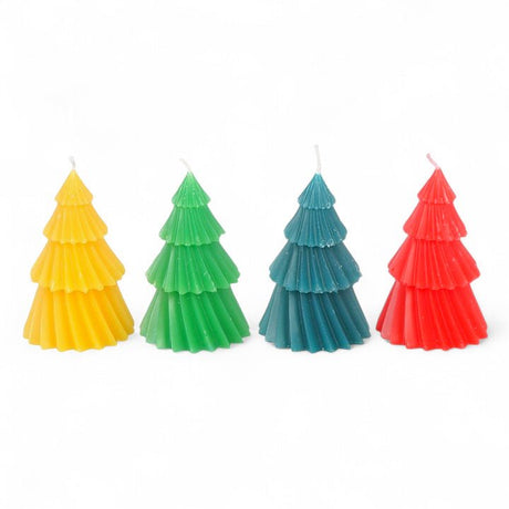 Set of 4 Colourful Unscented Christmas Tree Candles – Festive Table & Mantel Decor by Jones Home & Gifts