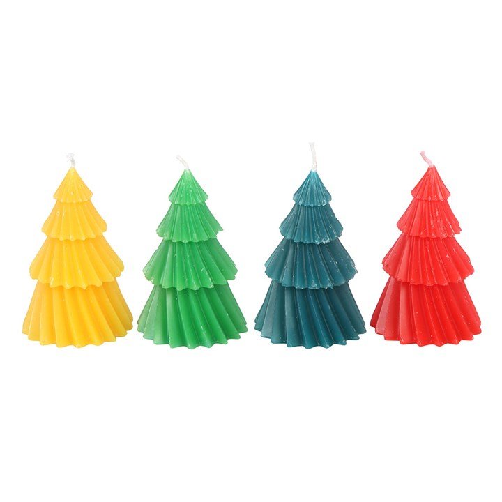 Set of 4 Colourful Unscented Christmas Tree Candles – Festive Table & Mantel Decor by Jones Home & Gifts