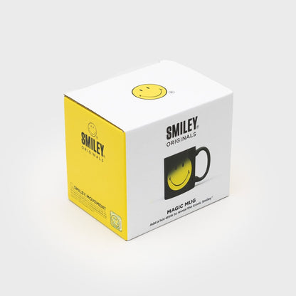 Smiley Magic Mug gift box with white and yellow panels and mug graphic