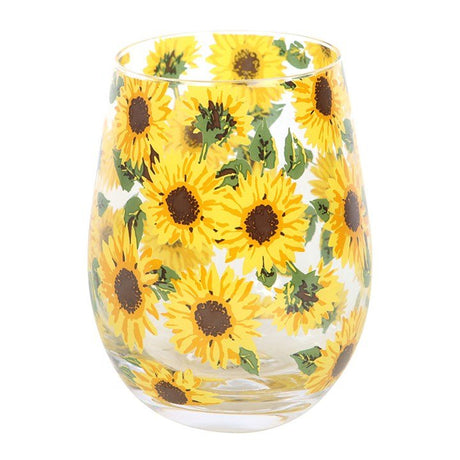 The Fashion Gift Shop: Sunflower Stemless Wine Glass – Gift Boxed Floral Glass by Jones Home & Gifts, Stemless Wine Glass