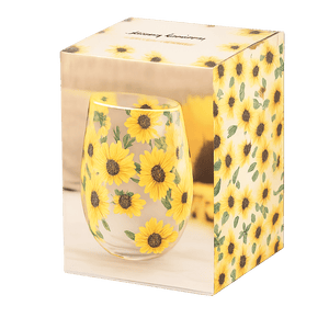The Fashion Gift Shop: Sunflower Stemless Wine Glass – Gift Boxed Floral Glass by Jones Home & Gifts, Stemless Wine Glass