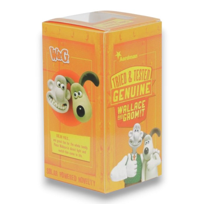 Solar-powered figurine retail box back with text panel and character artwork
