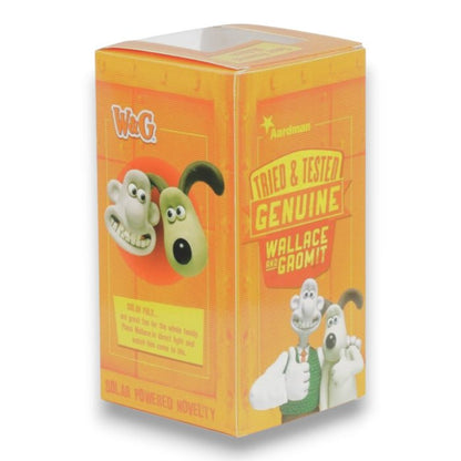 Solar-powered figurine retail box back with text panel and character artwork