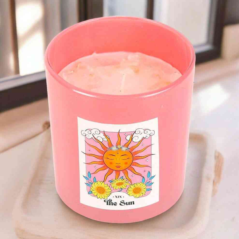 The Sun Rose Quartz Crystal Chip Pink Grapefruit Candle by Jones Home & Gifts