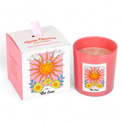 The Sun Rose Quartz Crystal Chip Pink Grapefruit Candle - Candles by Jones Home & Gifts