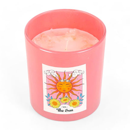 The Sun Rose Quartz Crystal Chip Pink Grapefruit Candle - Candles by Jones Home & Gifts