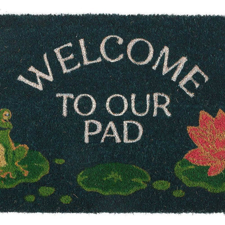 The Fashion Gift Shop: Welcome to Our Pad Doormat Featuring a Sweet Frog and Lily Pad Design by Mindful Frog, Door Mats