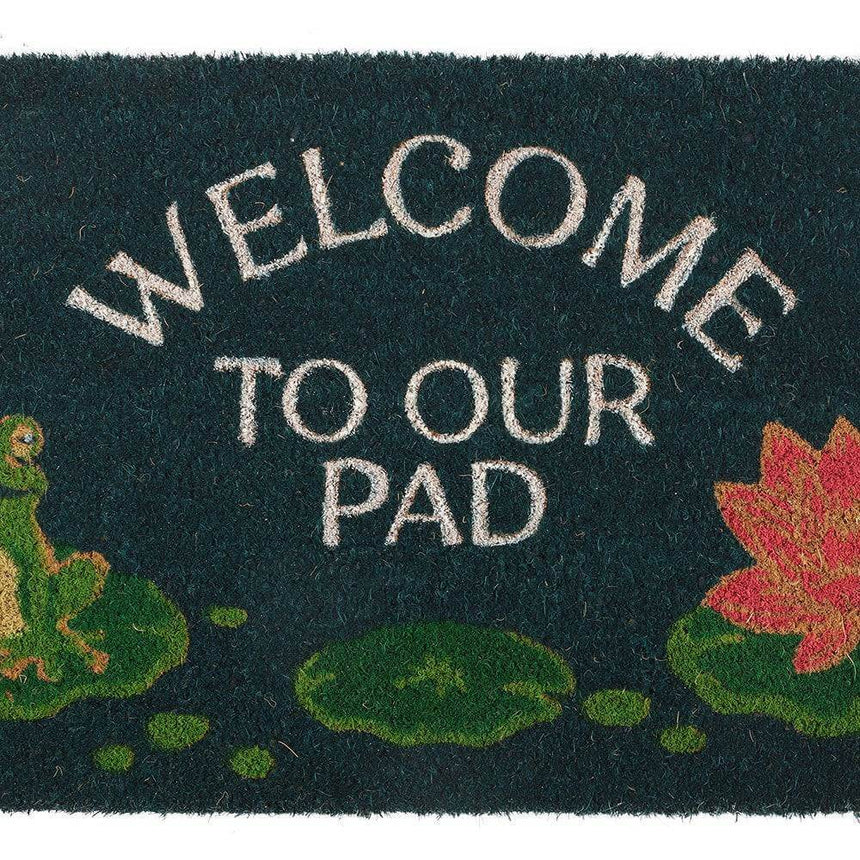 The Fashion Gift Shop: Welcome to Our Pad Doormat Featuring a Sweet Frog and Lily Pad Design by Mindful Frog, Door Mats