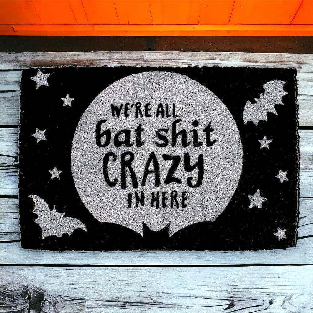 Where All Bat Crazy Halloween Doormat for Halloween Decor by Spirit of equinox