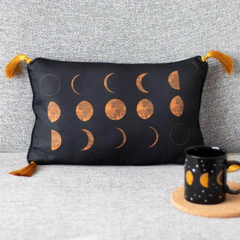 The Fashion Gift Shop: 40cm Rectangular Moon Phases Cushion for Home Decor by Spirit of equinox, Sofa Cushions