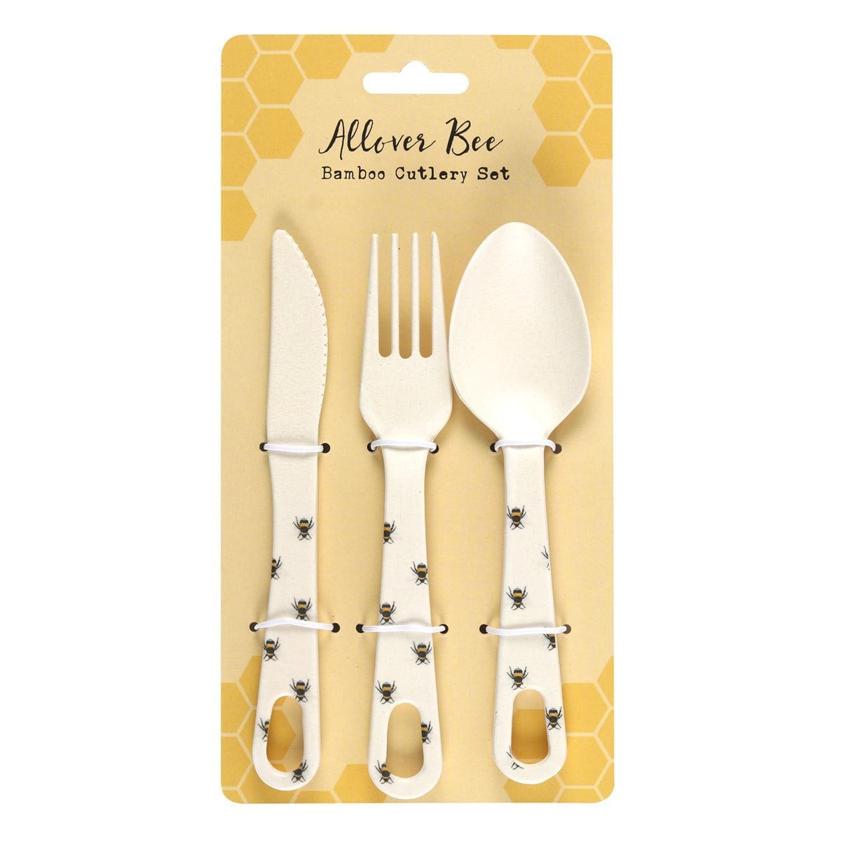 All Over Bee Design Cutlery Set Made from Echo Friendly Bamboo - Cutlery by Toucan Gifts