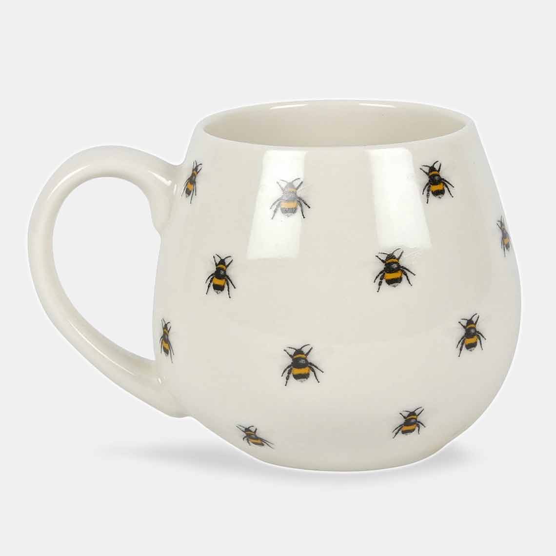 All Over Bee Print Round Mug Bone China Coffee Hot Chocolate Mug - Mugs and Cups by Jones Home & Gifts