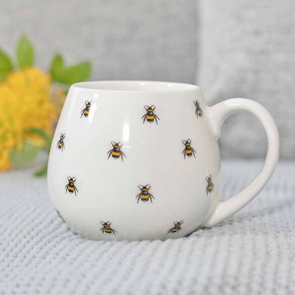 All Over Bee Print Round Mug Bone China Coffee Hot Chocolate Mug - Mugs and Cups by Jones Home & Gifts