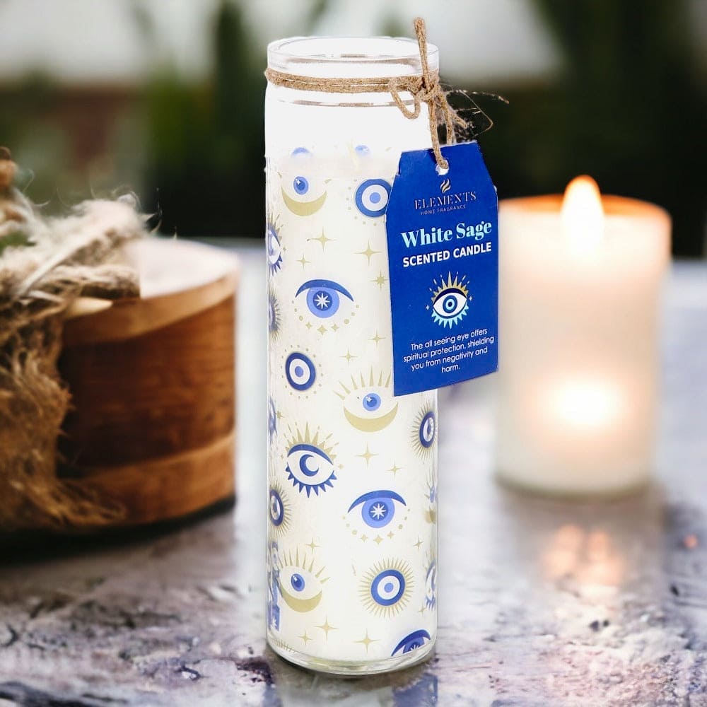 All Seeing Eye White Sage Tube, 7-Day Prayer Candles - Candles by Elements