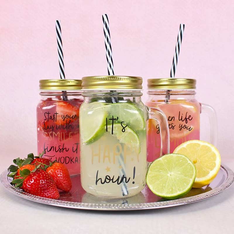 Amazing Glass Mason Jar with Straw - Party Cocktail Inspirations Mugs - Mugs and Cups by Jones Home & Gifts