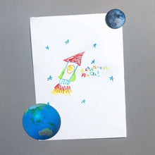 Fridge magnet set with blue Earth circle magnet and small blue moon circle magnet