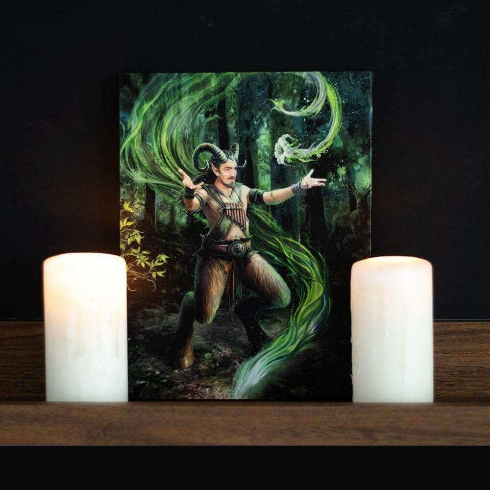 Wizard canvas wall plaque featuring swirling green magic and a ghostly white spirit