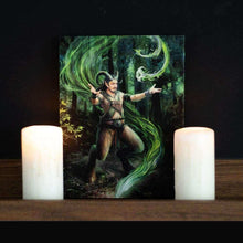 Wizard canvas wall plaque featuring swirling green magic and a ghostly white spirit