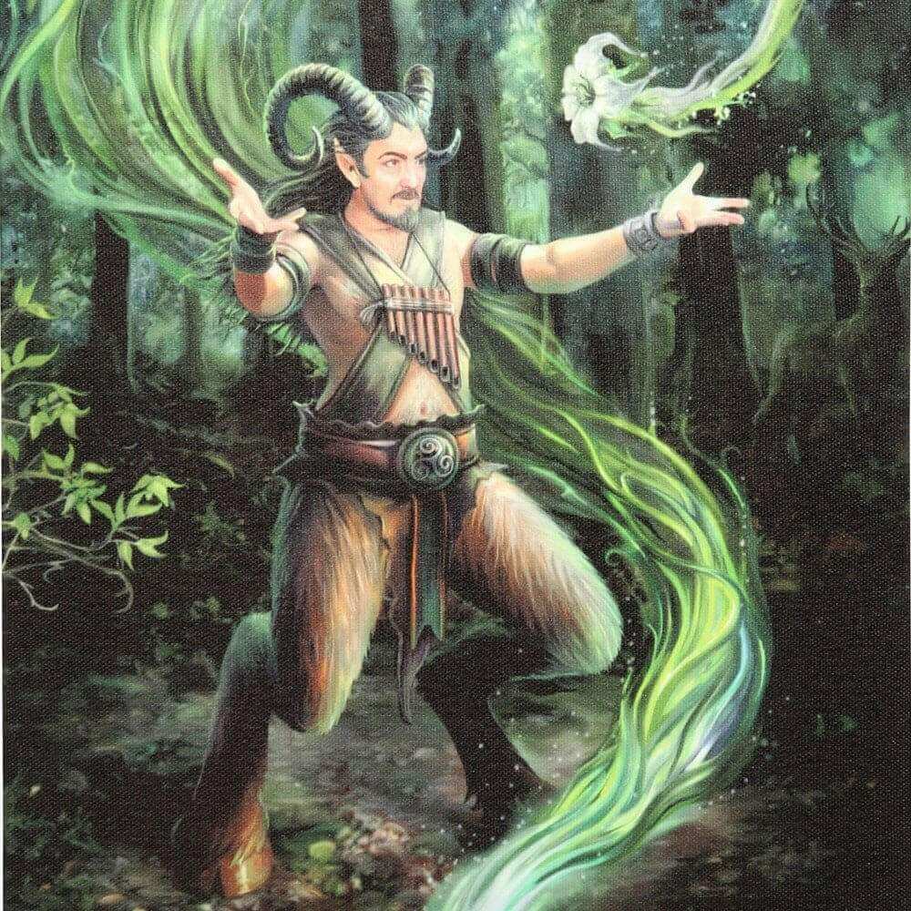 Wizard canvas wall plaque with swirling green earth magic in a forest scene