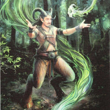 Wizard canvas wall plaque with swirling green earth magic in a forest scene
