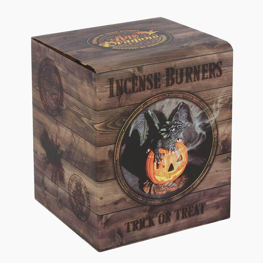 Trick or Treat incense burner gift box with dragon artwork and wood-effect finish