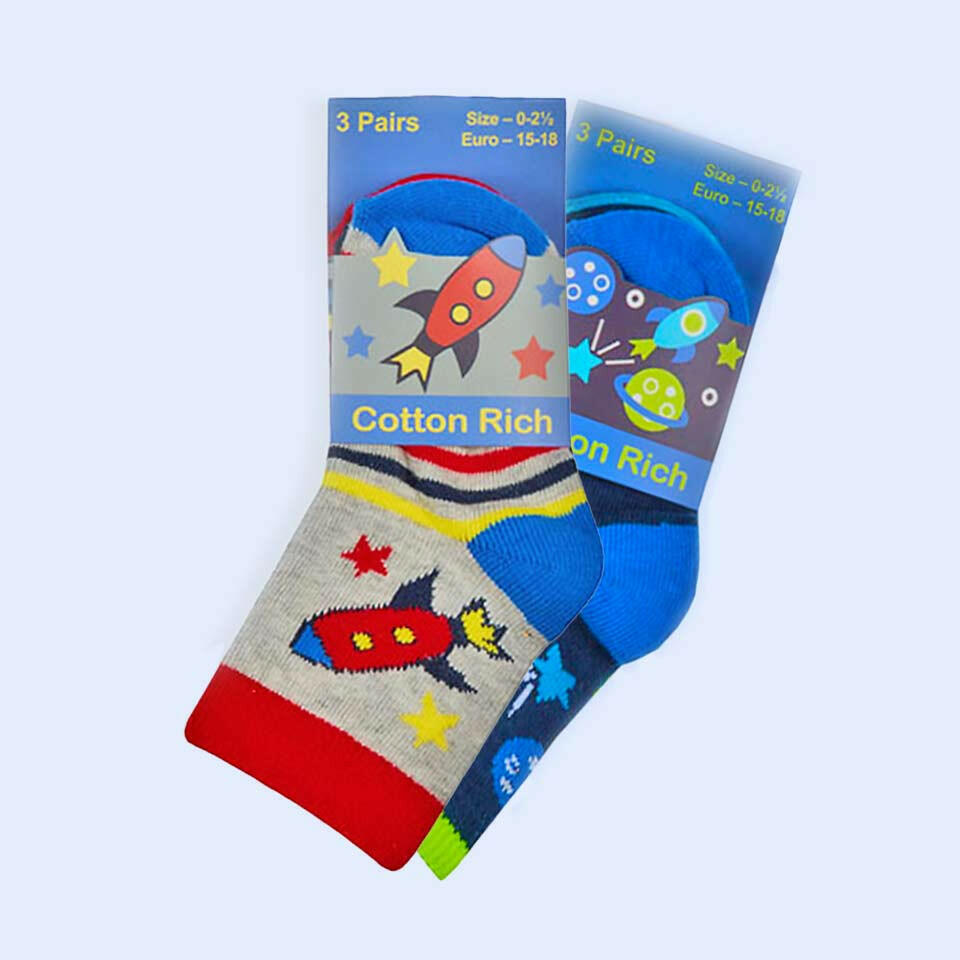 The Fashion Gift Shop: Baby Boys Space Socks Cotton Rich 3 Pack 0 - 5.5 by Fashion Accessories, Novelty Socks