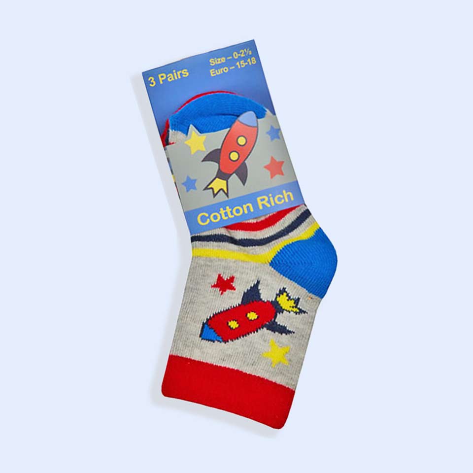 Baby Boys Space Socks Cotton Rich 3 Pack 0-5.5 - Novelty Socks by Fashion Accessories