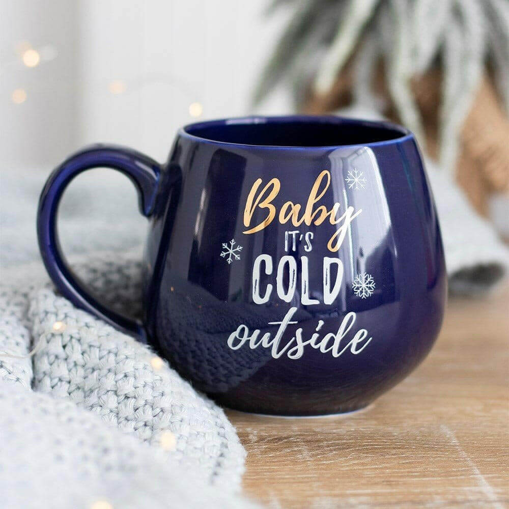 The Fashion Gift Shop: Baby It's Cold Outside Ceramic Blue Christmas Mug by Jones Home & Gifts, Mugs and Cups