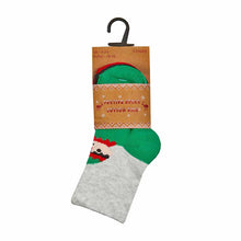 Festive baby socks set, green and gray with reindeer and elf motif