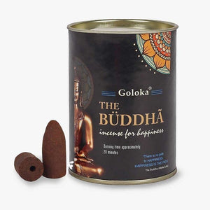 Goloka Buddha Backflow Incense Burner Cones - with Reusable Tin - Backflow Cones by Goloka